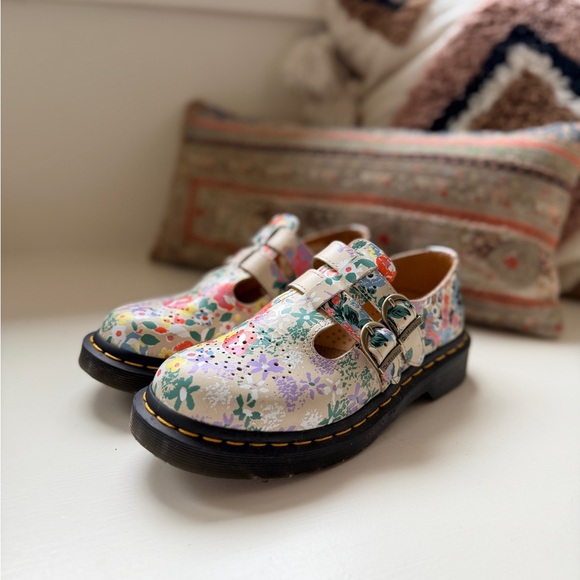 Dr. Marten’s 8065 Two Strap Mary Jane - Parchment Beige Floral Mash Up Leather - Picture 2 of 11